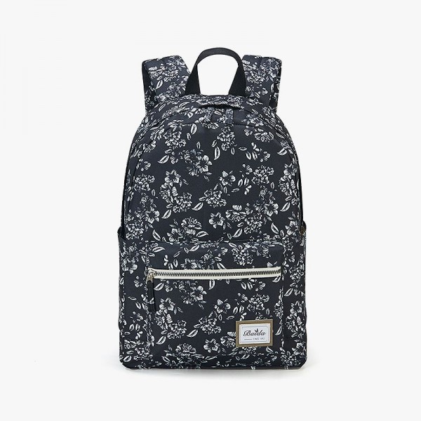Fashionable Black Floral School Backpack