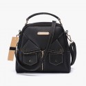 Leather Shoulder Double Zipper Handbag