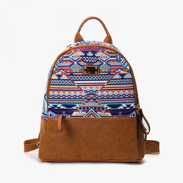 Bohemian Printing Canvas Leather &#038; Backpack